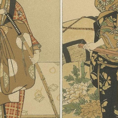 Antique Japanese Costume Print: Four Elegant Women in Edo-Period Kimono, 1882, close-up 6