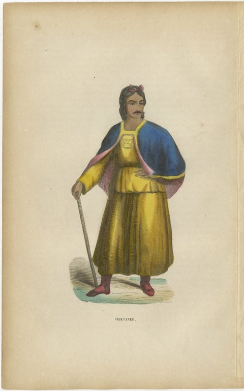 Chinese Tibetan Figure Costume Print, Hand-Colored Ethnographic Engraving, 1854, view 2