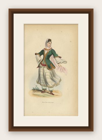 Jeune Fille Arménienne Antique Print, Costume Art, 19th Century, shown framed
