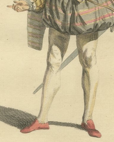 Gentleman of Burgundy in Striped Doublet and Lined Cloak, Costume of 1581, 1757, close-up 2