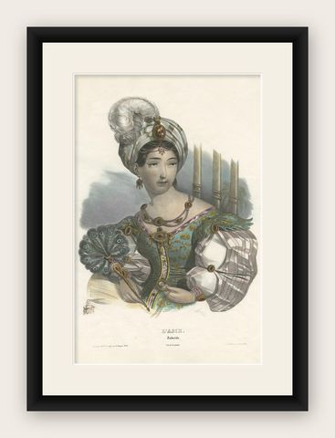 Antique Costume Print of Asia by Lemercier, circa 1840, shown framed
