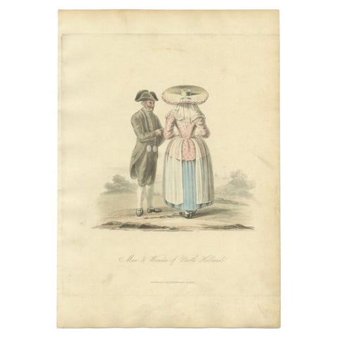 Antique Print of a Man and Woman of Noord-Holland, the Netherlands, circa 1817, view 2