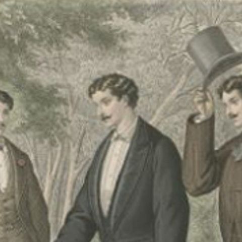 Antique Fashion Print with Gentlemen in Suites, 1874, close-up 1