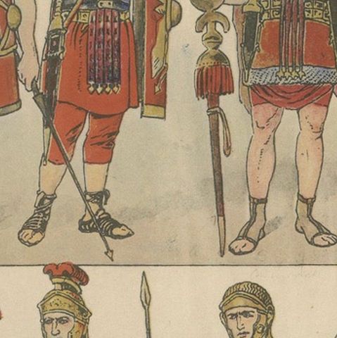 Antique Roman Military Costume Plate, Hand-Colored Print c.1880, close-up 5