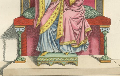 Regal Figures in Ceremonial Dress c.15th Century, Antique Print 1845, close-up 1