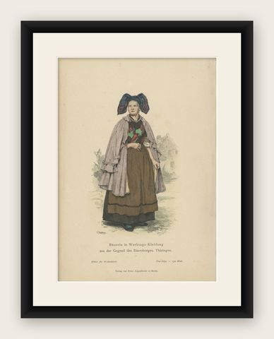 Antique Costume Print of a Farmer's Wife from the Region of Thuringia, c.1880, shown framed