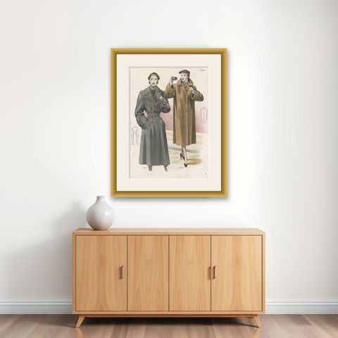 Vintage Fashion Print 'Pl. 14315' published in Ladies Styles, 1952, shown framed on a wall