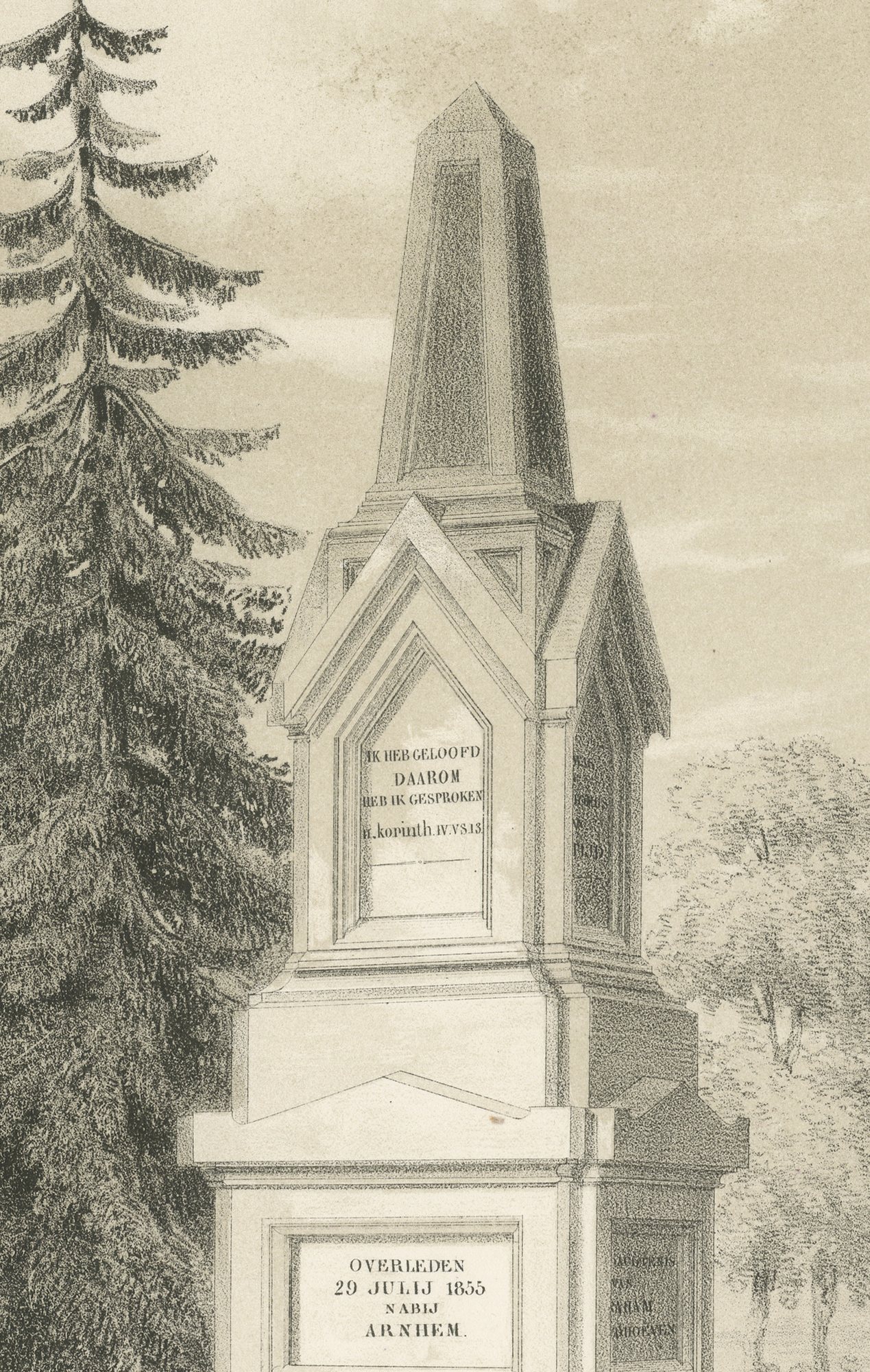 Van der Hoeven Monument, Utrecht, Dutch Architecture Print, Leliman, 1865-1866, view 2