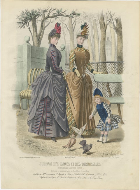 Set of 4 French Fashion Prints, Hand-Colored, Parisian Ladies & Children, 1887, view 4