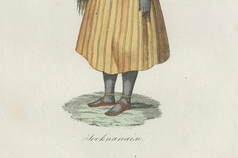 Sierra Leone Woman Costume Print, Antique Hand-Colored Lithograph, 1854, close-up 1