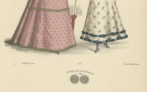 Victorian Fashion Duets: Elegant Ensembles in Lithographs Published in 1889, close-up 1