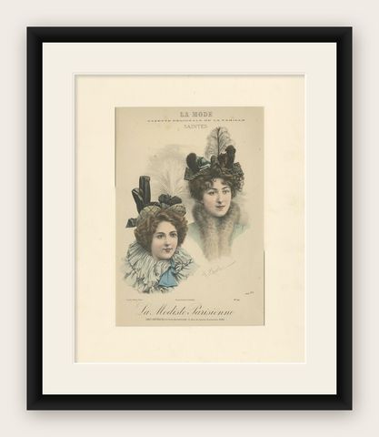 Pl. 3221 Antique Fashion Print of Ladies with Hats, 'c.1895', shown framed