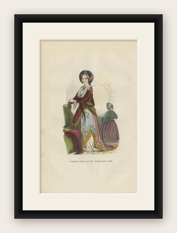 Antique Print of a Turkish Nobility 'Female' by H. Berghaus, 1855, shown framed