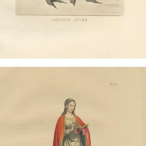 Six Hand-Colored Lithographs of Medieval Italian Costume, Circa 1860, close-up 2