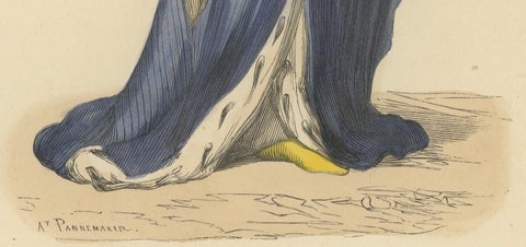 William de Beauchamp in Noble Attire in An Original Handcolored Lithograph, 1847, close-up 1