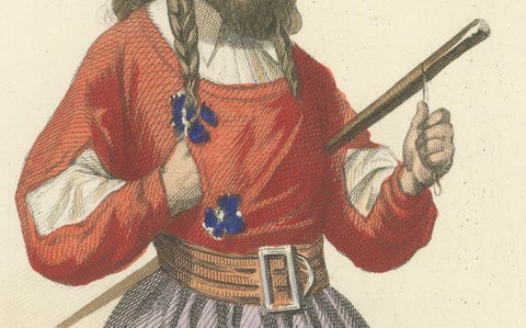 Sardinian Man Costume Print Tresnuraghes 1853 by Compte-Calix, Hand-Colored, close-up 3