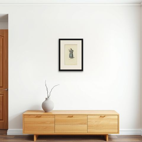 Original Antique Costume Print "Habit of a Lady of Lima in Peru", 1779, shown framed on a wall