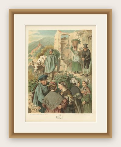 Antique Costume Print 'Preussen an der Mosel', Germany, 1890, shown framed