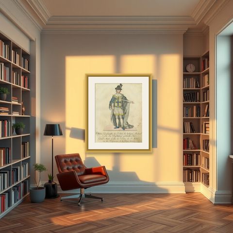 Grand Master of the Order of St. Michael in Ceremonial Attire, 1791 Engraving, shown framed in a room