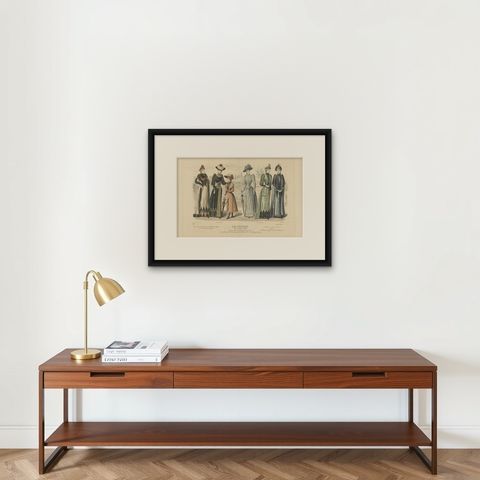 No. 1665 Antique Fashion Print, 1890, shown framed on a wall