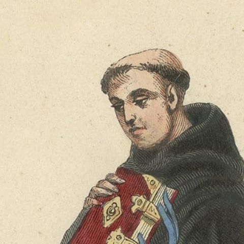 Antique Hand-colored Print of an English Benedictine in Choir Dress, 1845, close-up 2