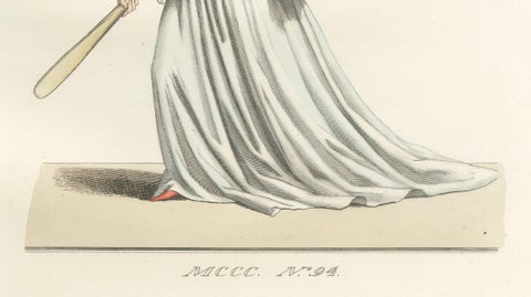 Medieval Tennis Costume Study, Hand-Colored Lithograph c.1845, close-up 4