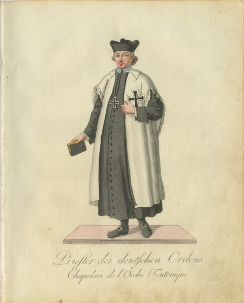 Chaplain of the Teutonic Order: 1791 Hand-Colored Engraving in Ceremonial Attire, view 2