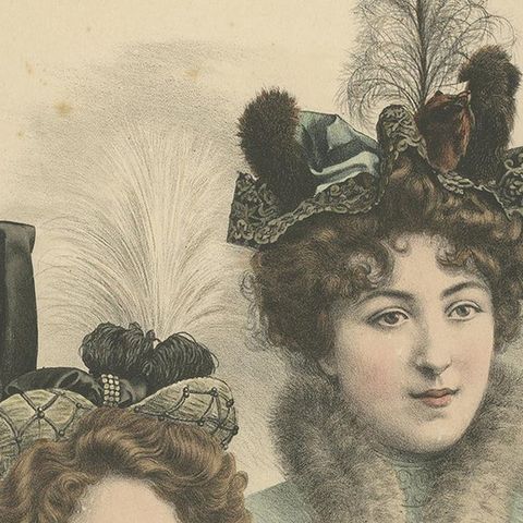 Pl. 3221 Antique Fashion Print of Ladies with Hats, 'c.1895', close-up 2