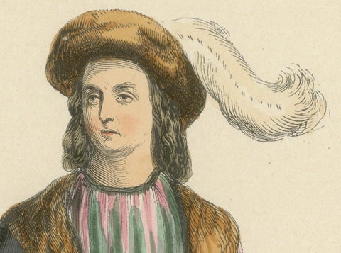 Youthful Elegance: A Young Gentleman's Attire in 'Costume du Moyen Âge', 1847, close-up 3