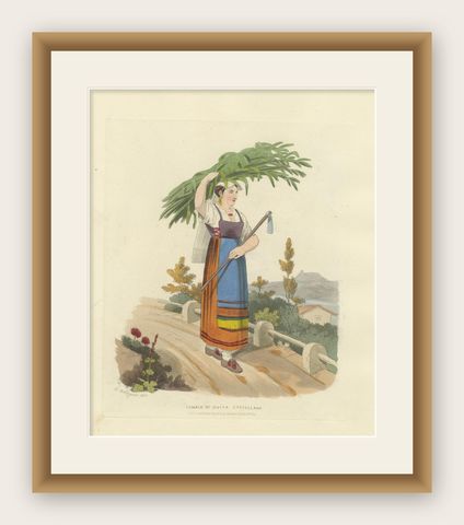 Costume Print: Female of Civita Castellana, 1820 Hand-Colored Engraving, shown framed