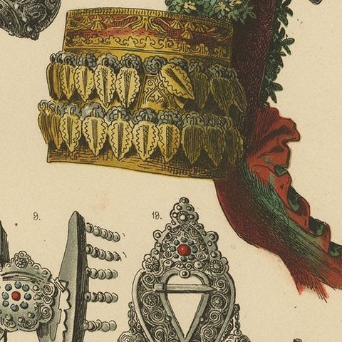 The Costumes of Germany, Bohemia & Austria; Wedding Crowns, Jewellery etc., 1870, close-up 2