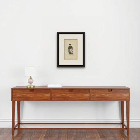 Greek Gentleman in Traditional Costume - Antique Hand-Colored Lithograph, 1852, shown framed on a wall