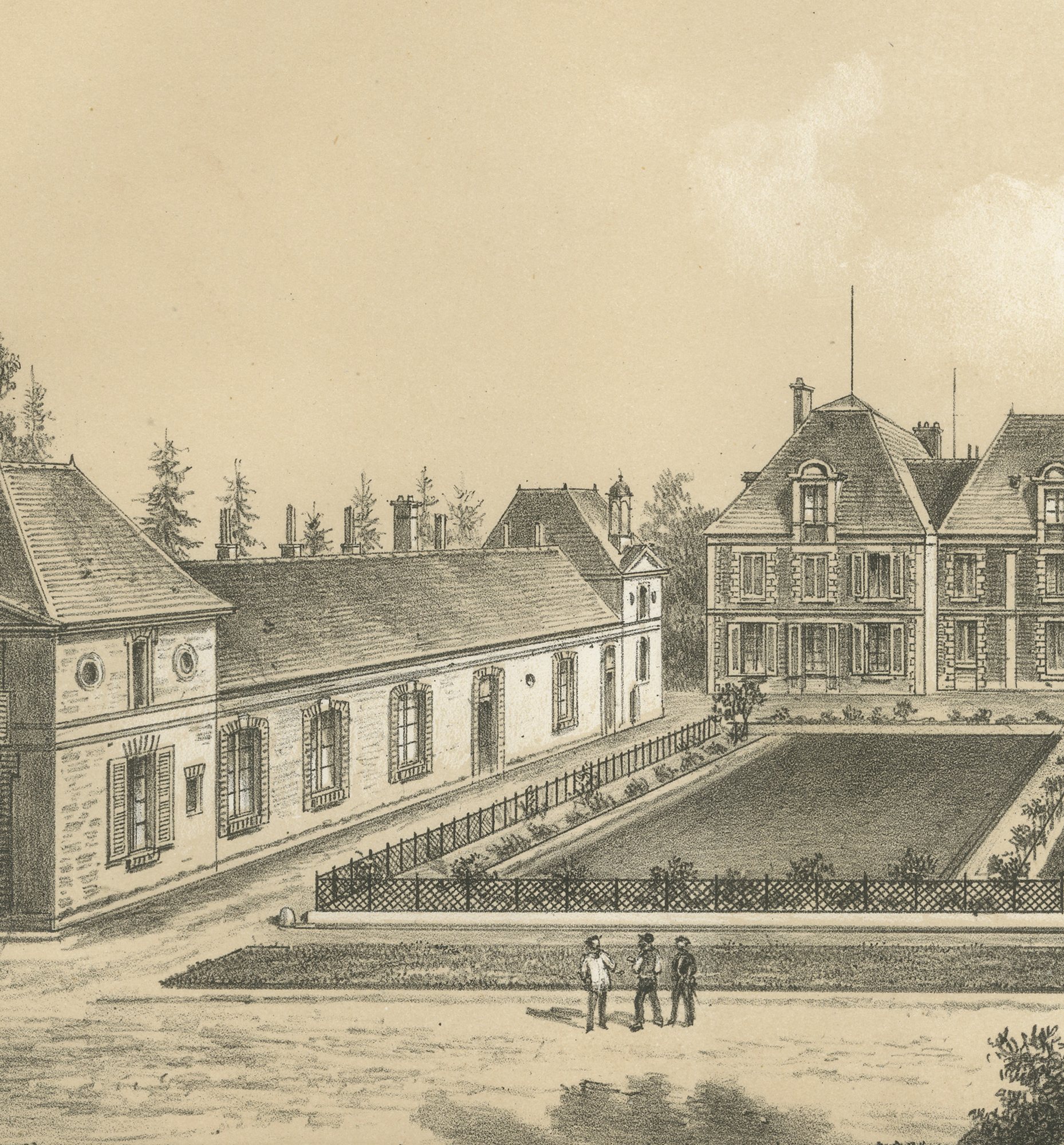 Grignon Agricultural School, Court of Honour, Antique Print, 1873, view 3