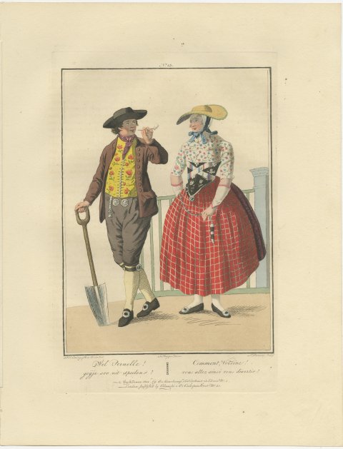 Well Pernelle, a Man with a Spade and a Young Woman, Dutch Costume Print, 1811, view 2