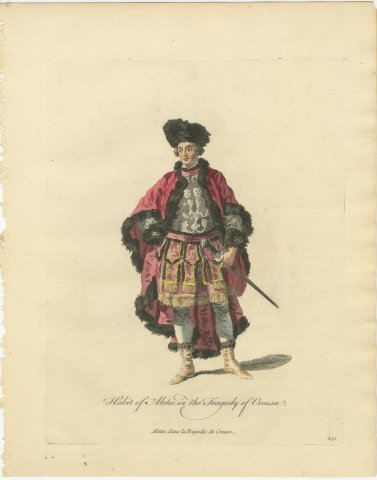 Aletes in the Tragedy of Creusa, Georgian Stage Costume, Jefferys Print, 1757, view 2