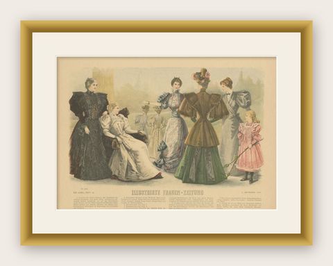 Antique Fashion Print of Women in Germany, 1894, shown framed