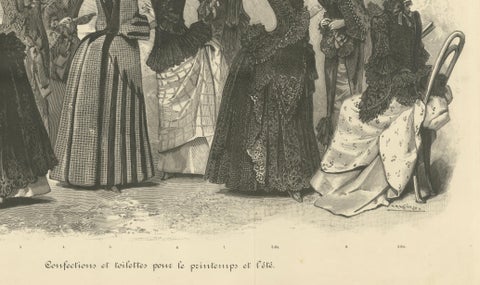 Large French Fashion Plate, Panoramic Couture Study, Paris, c.1887, close-up 4