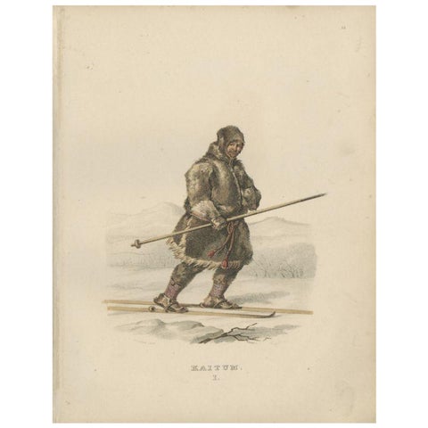 Antique Costume Print of Kaitum, Lapland, Sweden by Sandberg, circa 1864
