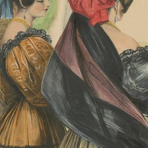 Antique Print of Two Spanish Ladies by J.F. Lewis, 1836, close-up 1