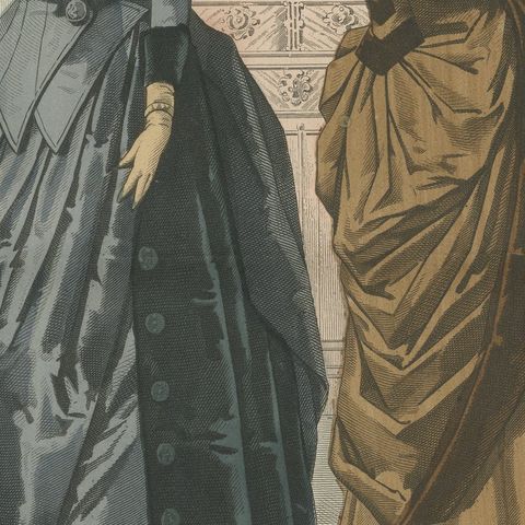 French Fashion Print, Interior Mirror Scene, Parisian Ladies, c.1887, close-up 6