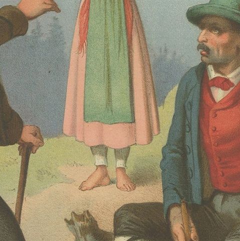 Old Print Showing the Costumes of Austria, Region Salzkammergut, 1870, close-up 2