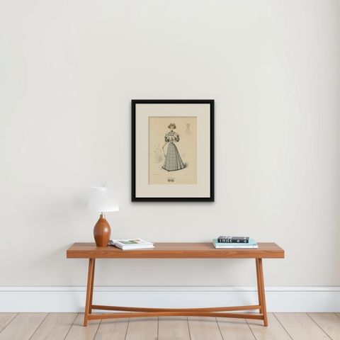 Victorian Refinement: Fashion Lithograph by L. Michau and M. de Solar, 1889, shown framed on a wall