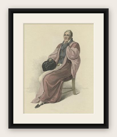 Antique Hand-Colored Print of a Doctor in Physic in Full Dress, 1813, shown framed