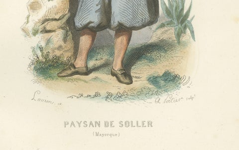 Set of Three Antique Iberian Costume Engravings, Spain & Portugal, circa 1850, close-up 2