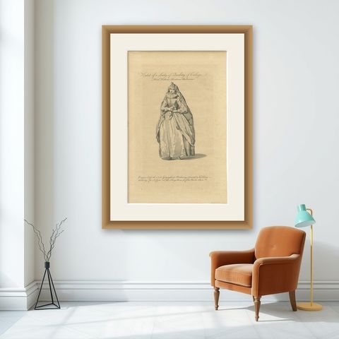 Lady of Quality of Cologne, Germany, Antique Costume Engraving, c.1795, shown framed on a wall