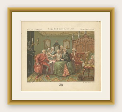 Pl. 159 Antique Print of 18th Century English Costumes by Racinet, 'circa 1880', shown framed