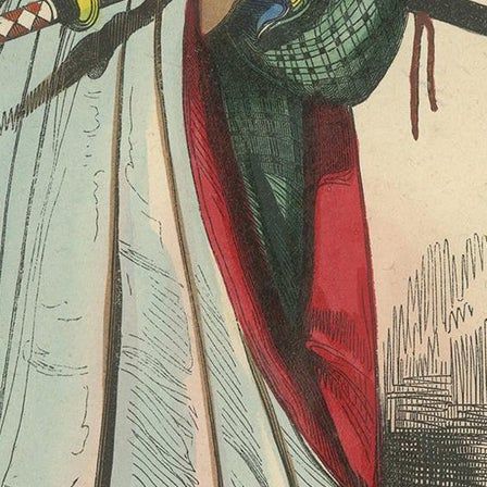 Antique Print of a Japanese Ceremonial Costume by Wahlen, 1843, close-up 2