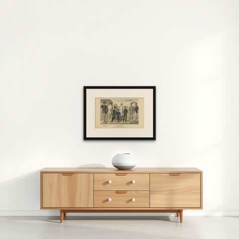 Antique Fashion Print named 'Le Progress', Published in, 1886, shown framed on a wall