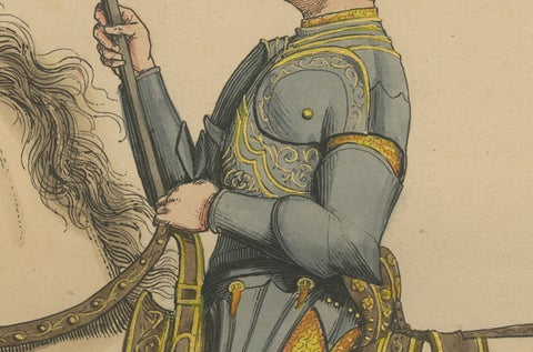 Military Costume of Jordan Orsini, Roman Nobleman on Horseback, Published 1845, close-up 1