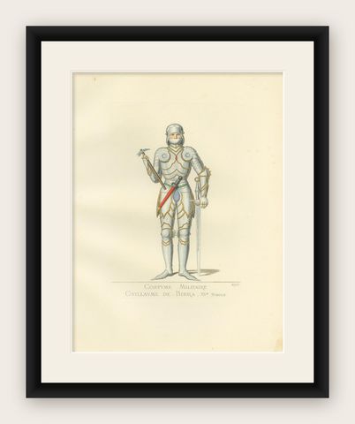 Antique Print of Guillaume de Bibra in Military Costume by Bonnard, 1860, shown framed